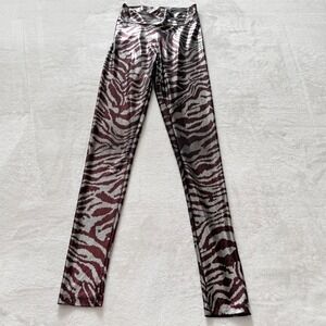 Symphony Metallic Zebra Print Leggings Shiny High Rise Stretch Pants